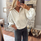White Melange Montauk Snap Button Pullover