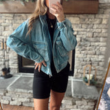 Risen Medium Zip & Button Up Cropped Denim Jacket