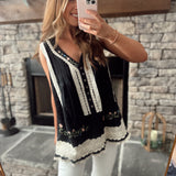 Fallon Black Multi Texted Sleeveless Top