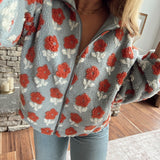 Blue & Rust Floral Sherpa Jacket