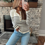 Perfect Moment Cream/Black Striped Ribbed Henley