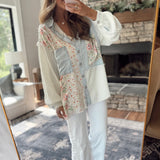 Elena POL Denim Multi Floral Print Button Up