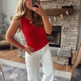 Red Crochet Trim Knit Tank Top