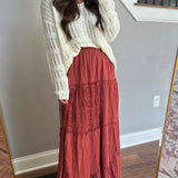 Brilliant Idea Clay Lace Detailed Maxi Skirt