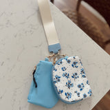 Blue Floral Dual Pouch Wristlet