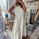 Cream Striped Tiered Midi Dress