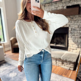 Cream Vera Waffle Knit Henley Long Sleeve