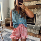 Red Charming Gingham Print Shorts