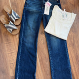 Risen Dark Wash Tummy Control HR Crop Straight Raw Hem Denim