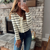 White/Black Striped Tie Front Cardigan