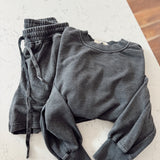 Black French Terry Short & Long Sleeve Top Set