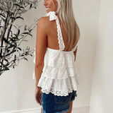 She's The It Girl White Eyelet Tie Strap Top