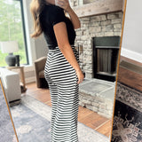 Black Striped Waffle Wide Palazzo Pants