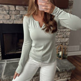 Sprout Green Nadine Notched Neckline Long Sleeve
