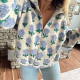 Ecru & Periwinkle Floral Sherpa Jacket