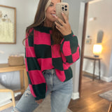 All That H. Green/ Hot Pink Check Sweater