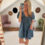 Dorthia Denim Pleated Mini Dress IN STORE