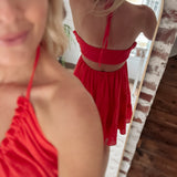 Cherry Tomato Kodiak Ruffle Halter Romper