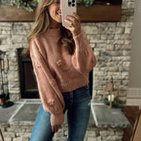 Dusty Rose 3D Flower Knit Sweater