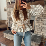 Juniper Bloom Smocked Waist Peplum Top