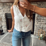 White Rose Embroidered V Neck Vest Top