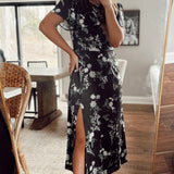 Jacinta Black Floral Slit Midi
