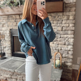 Deep Sea Casual Outing Mineral Washed Polo Sweatshirt