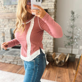 Mauve Pink Eyelet Patch Top