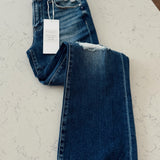 Risen Dark MR Ankle Straight  Fray Hem Denim