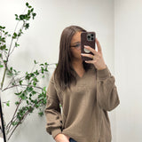 Bristol Dark Taupe Split Neck Exposed Seam Long Sleeve IN STORE