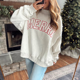 Heather Gray Merry Embroidered Mock Neck Sweatshirt