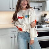 Love You Mean It Ivory Rainbow Heart Patch Sweater