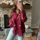 Daisy Red Dahlia Gauze Button Up