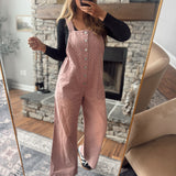 Rose Washed Polka Dot Denim Overalls