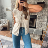 Oatmeal Pointelle Knit Tie Front Vest