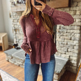 Burgundy Washed Thermal Peplum Top