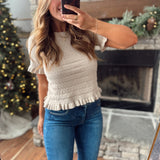 Oatmeal Lynn Ruffle Knit Top