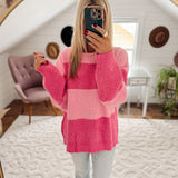 Pretty In Pink Striped Color Block Oversized Sweater IN STORE