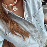 Mica Light Sea Cropped Denim Shirt
