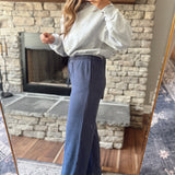 Dusty Indigo Ebby Ribbed Wide Leg Sweatpants