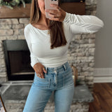 White Soleil Boat Neck Long Sleeve Bodysuit