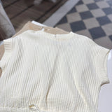 Ivory Cotton Waffle Short Sleeve Drawstring Hem Top IN STORE