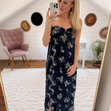 Dark Blue Moonlit Petals Maxi Dress
