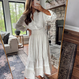 Taupe Lace Detailing Striped Tiered Maxi