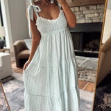 Bridgette Ivory/Blue Printed Tie Strap Maxi