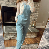 Farmers Market Chic Denim Jumpsuit with Tie Straps