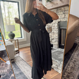 Black Airflow Belted Button Down Midi