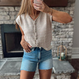 Alicia Ecru/Brick Striped Sleeveless Button Up Sweater Top