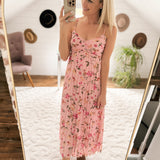 Beautiful Dream Pink Floral Pleated Midi Dress