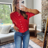 Red Logan Short Sleeve Knit Cardi